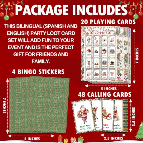 Christmas Loteria Game - Bilingual Spanish/English Holiday Bingo Cards, Christmas-green