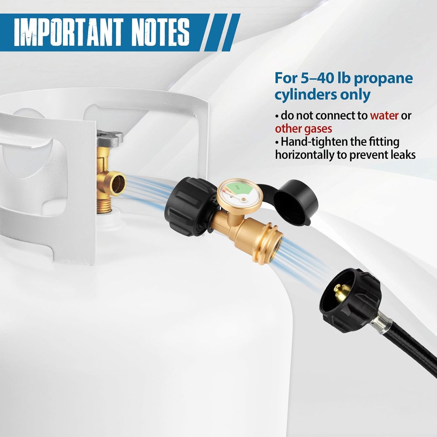 Siziviki Propane Tank Gauge Level Indicator - Leak Detector & Gas Pressure Meter for 5-40 lb Tanks | Universal QCC-1 Connection