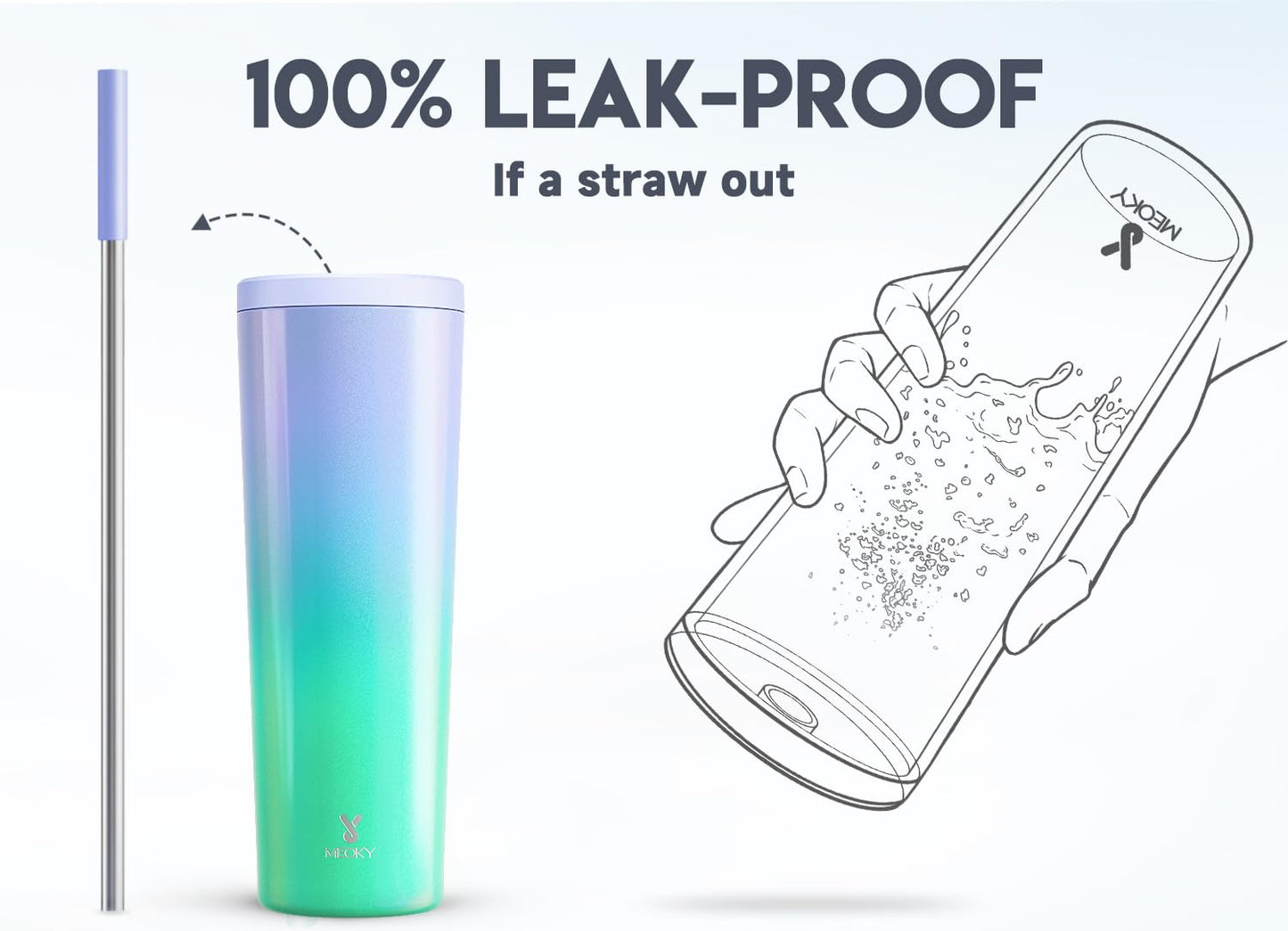 Meoky 30 oz Insulated Tumbler with Lid and Straw, Stainless Steel Vacuum Insulated Tumbler, Keeps Cold for 24 Hours, 100% Leak Proof, Fits in Car Cup Holder (Fairyland)