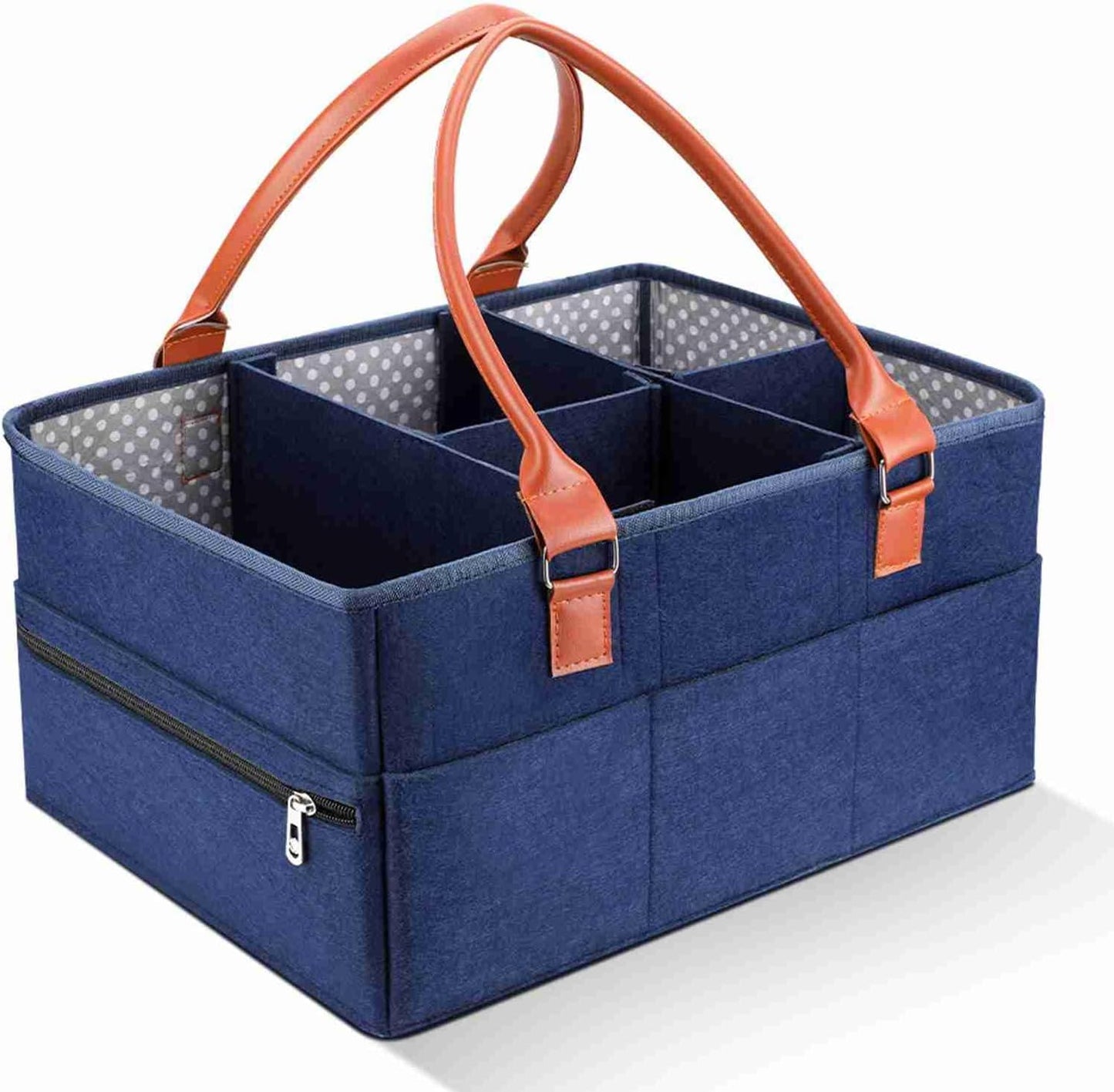 Marhynchus Large Portable Nappy Storage Basket - Detachable Divider Baby Diaper Caddy in Navy for Nursery & Travel