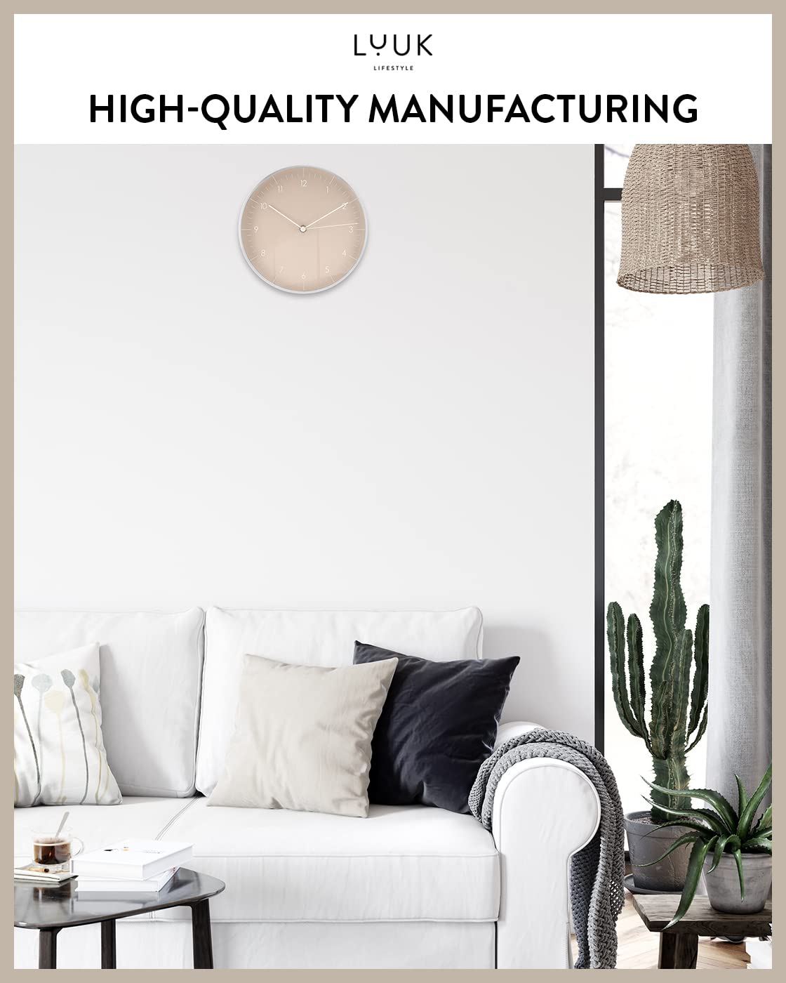 LUUK LIFESTYLE Modern wall Clock with Silent Quartz Movement, Stylish & Functional, Decoration for Bedroom, 12 inch, in Black & Gold