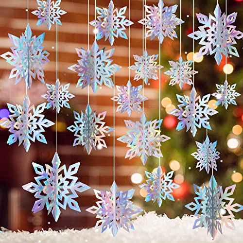 VESPRO 20PCS Winter Christmas Hanging Snowflake Decorations, 20PCS 3D Holographic Snowflakes for Christmas,Winter,Wonderland,Holiday,New Year Party,Home Decorations