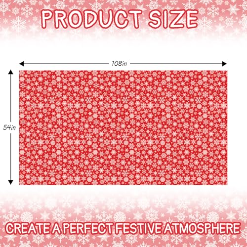 CXPSINC 4 Pack Disposable Christmas Snowflake Tablecloths 54 x 108 Inches - Red Holiday Party Cover