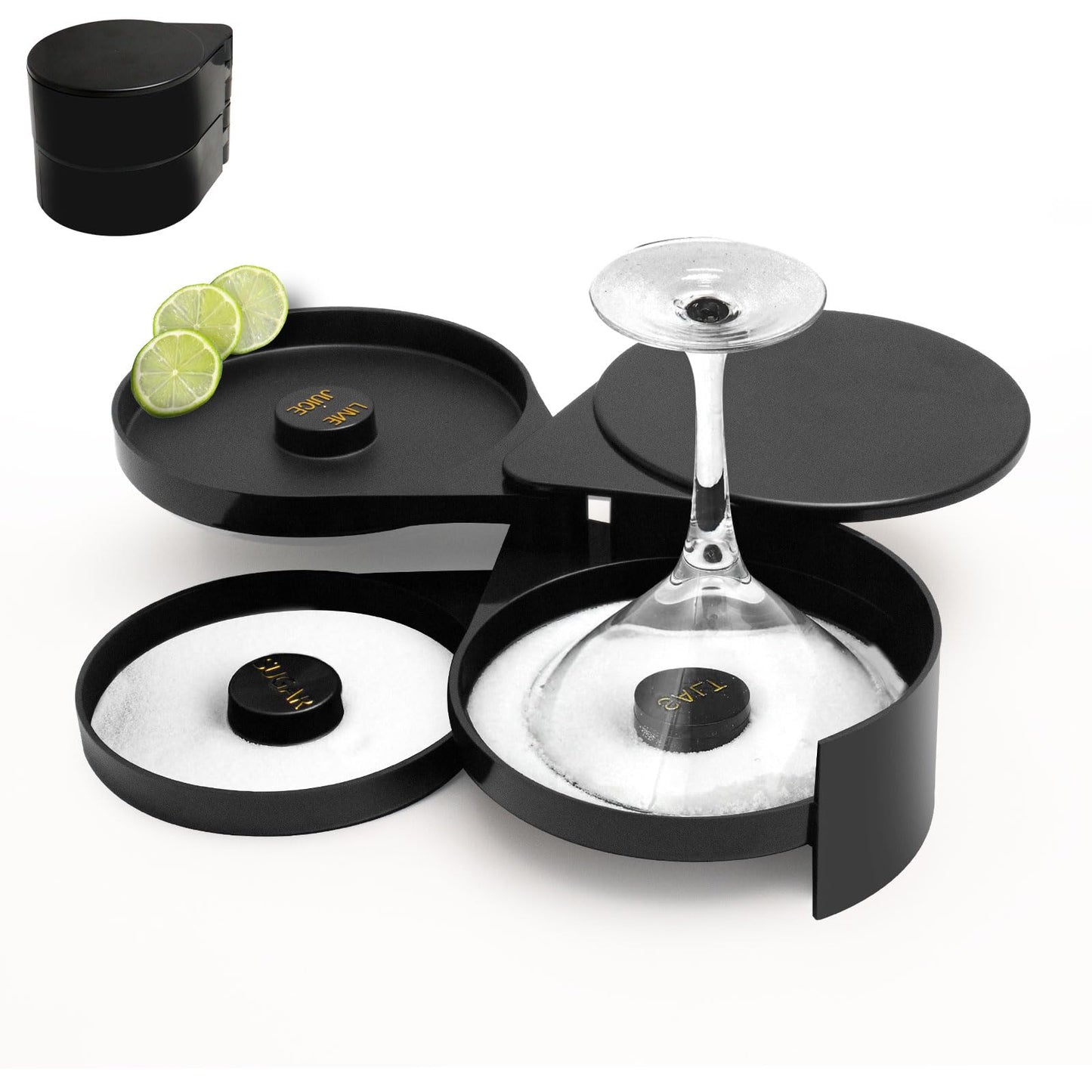 2 Pack Glass Rimming Station with 4-Swing Out Trays,Bar Glass Rimmer for Margarita and Cocktail, Bartender Tool,Salt Box Spice Container