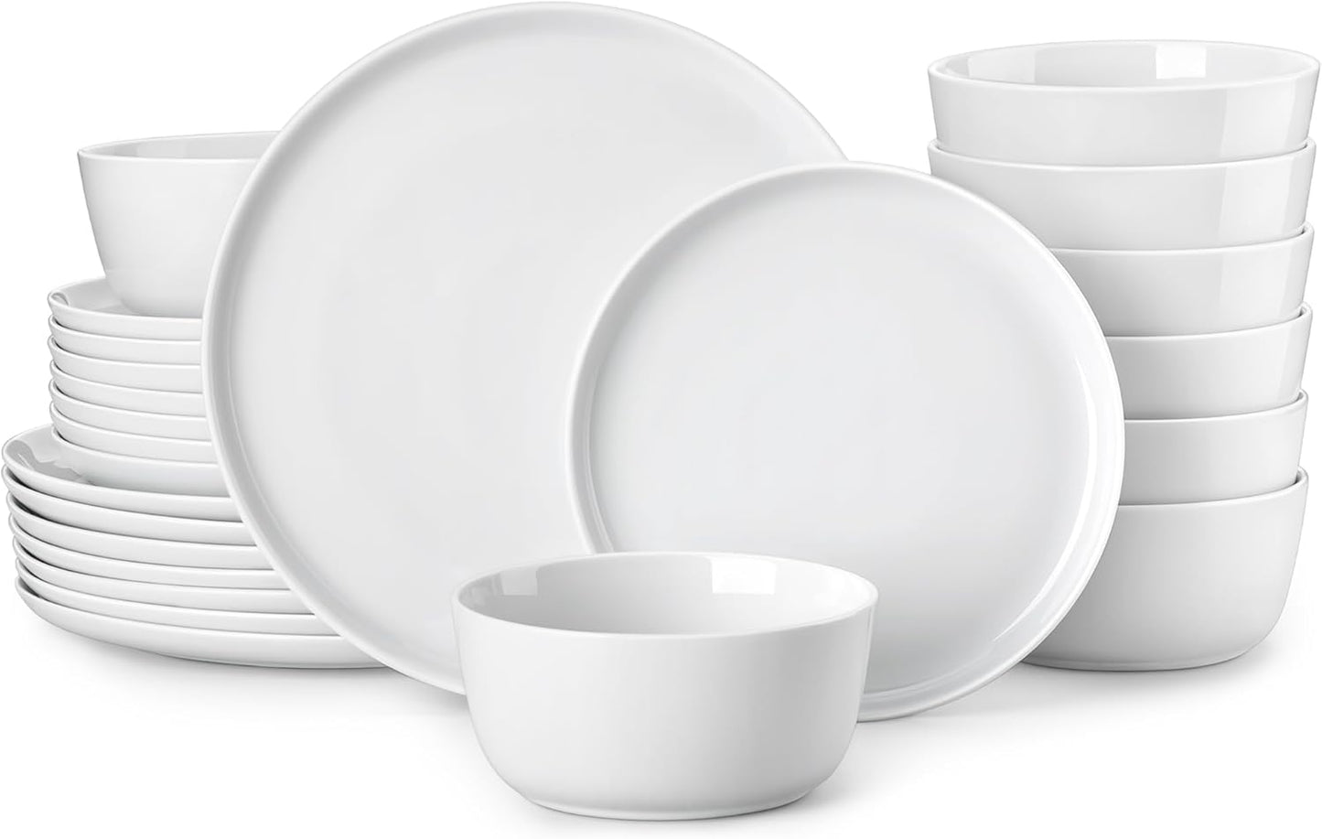 MALACASA 24-Piece Gourmet Porcelain Dinnerware Set - Premium Chip & Scratch Resistant Dishes for 8 | White LEXI Series