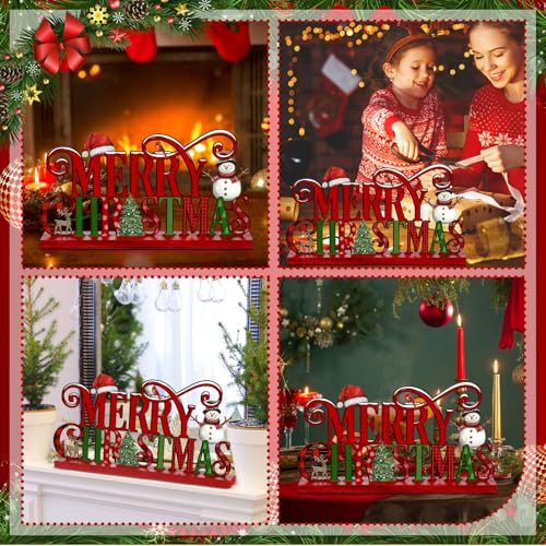 Cinnvoice 11.8 Inch Merry Christmas Sign - Red Green Table Decor (Variation: Christmas)