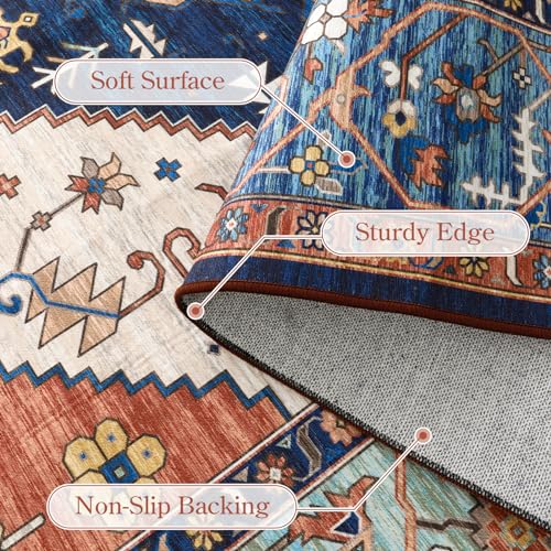 6x9 Rust Oriental Washable Rug - Non-Slip Vintage Area Carpet for Living Room
