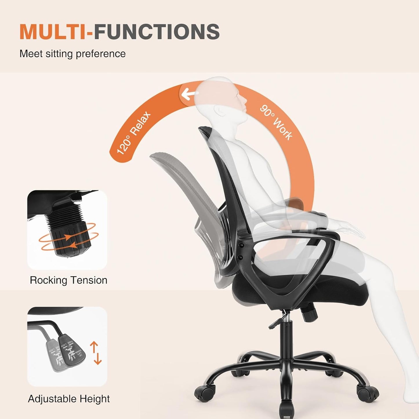 Sweetcrispy Ergonomic Mid-Back Mesh Executive Chair - Comfortable Lumbar Support, Black
