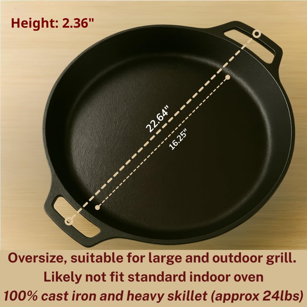 Colenza Large Cast Iron Skillet 20 Inch, Pre Seasoned Cast Iron Skillet for Cooking & Frying – XL Heavy Duty Pan with Dual Handles – Ideal for Grill, Oven, Stove, Campfire Use