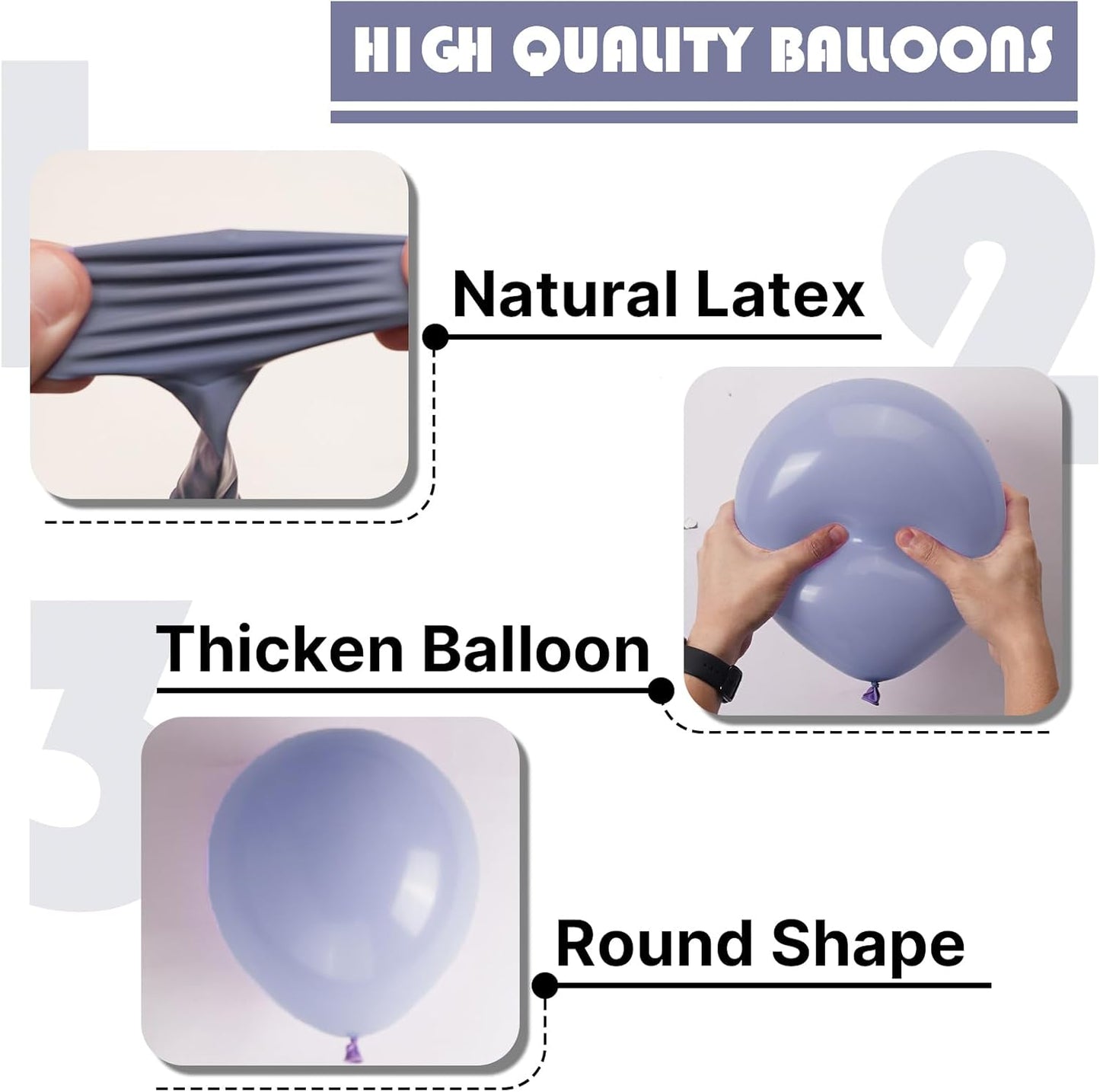 PartyWoo Dusty Blue Balloons - 101pcs 12 Inch Boho Lavender Latex Balloons for Baby Showers & Parties