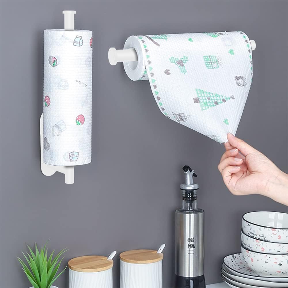 MGahyi Paper Towel Holder - Wall Mount Stainless Steel Rack | Self-Adhesive or Drilling, 13.2 Inch, White