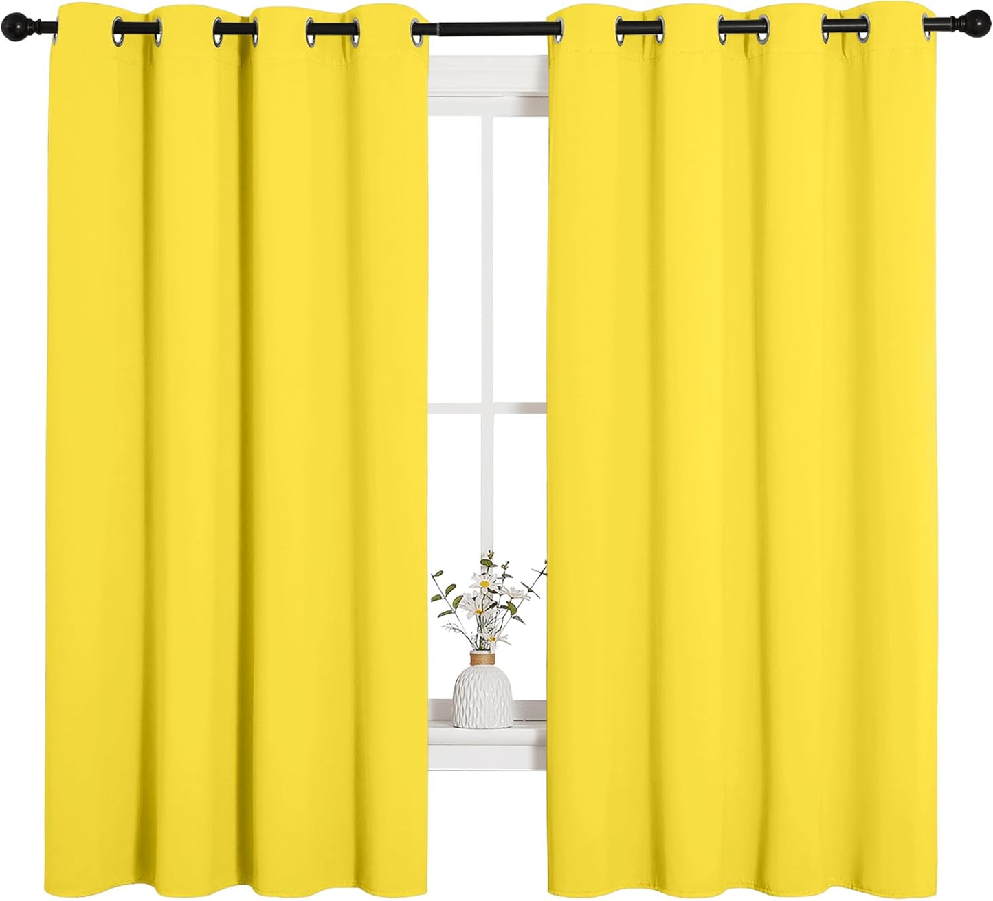 NICETOWN Thermal Insulated Bedroom Curtain Panels - Solid Grommet Drapes, Bright Yellow, 55x68 Inches