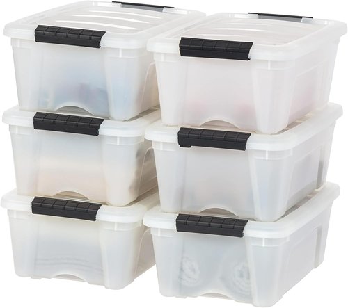 IRIS USA 13 QT Plastic Storage Box - BPA-Free, Durable Nestable Containers with Lids | 6 Pack - Pearl Color