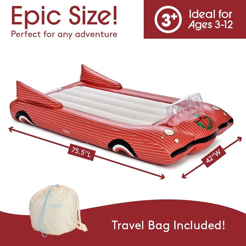 FUNBOY Christmas Kids Red Car Travel Inflatable Air Mattress - Twin Size