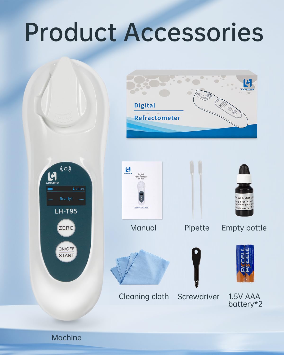 3-in-1 Digital Brix Refractometer with ATC/Refractive Index(RI), 0-95% Brix Measurement Range, High Accuracy Fast Touchscreen Test for Honey/Maple Syrup/Fruit Juice/Coffee