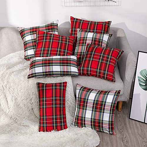 GTEXT 2 Pack Christmas Decor White Plaids Pillow Covers Buffalo Check Throw Pillow Cover Tartan Cuhion Cover Case for Couch Sofa Home Decoration Cotton 18 X 18 Inches