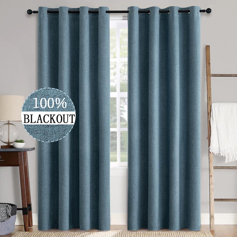 MIULEE Blackout Curtains - 100% Opaque Thermal Insulated Polyester - Dusty Blue, 90 Inches Long