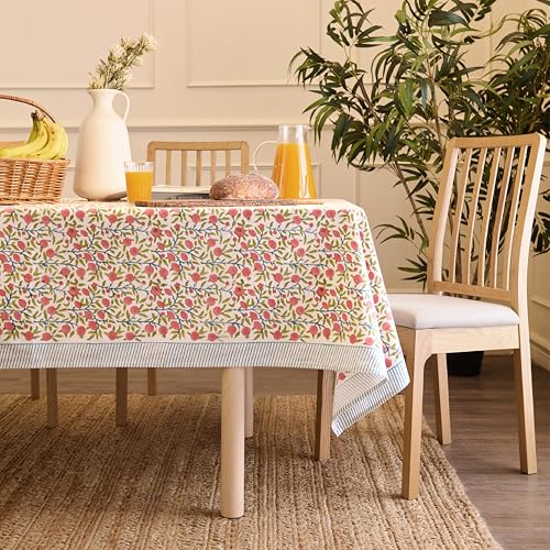 Encasa XO Pink 108" x 60" Block Print Tablecloth for 9 ft Rectangular Tables
