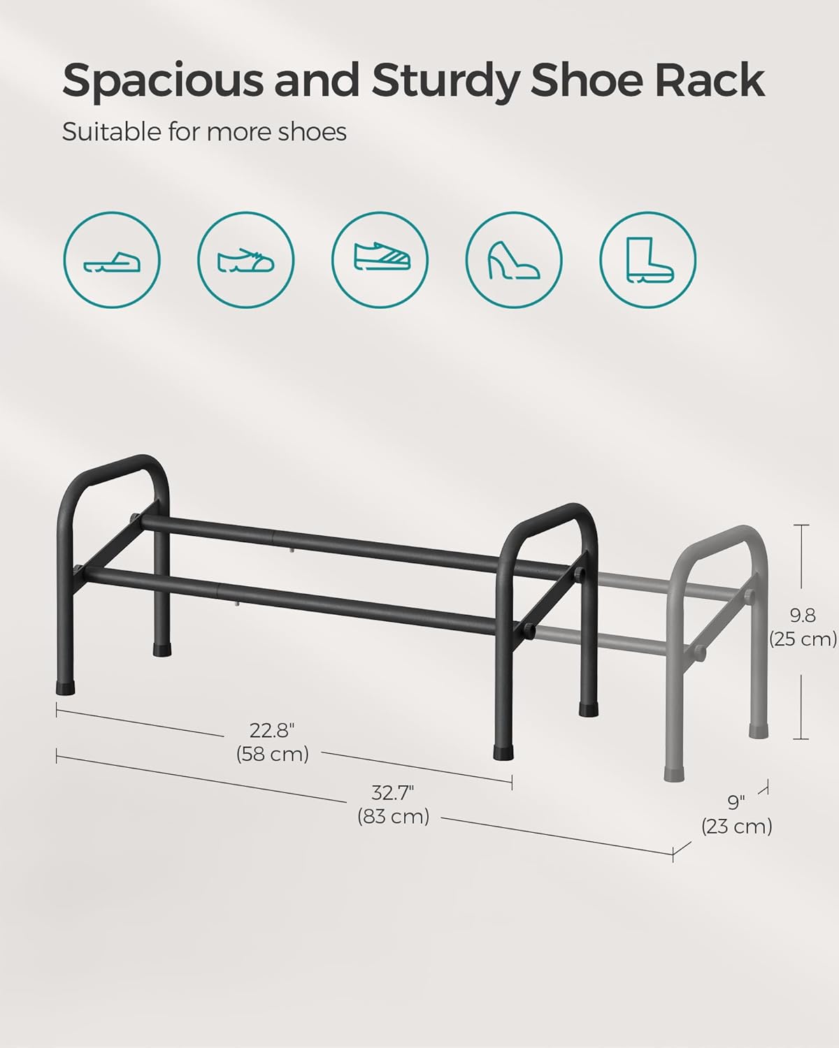 SONGMICS Expandable Shoe Rack - Adjustable 1 Tier Organizer for 10 Pairs - Metal Free Standing, Ink Black