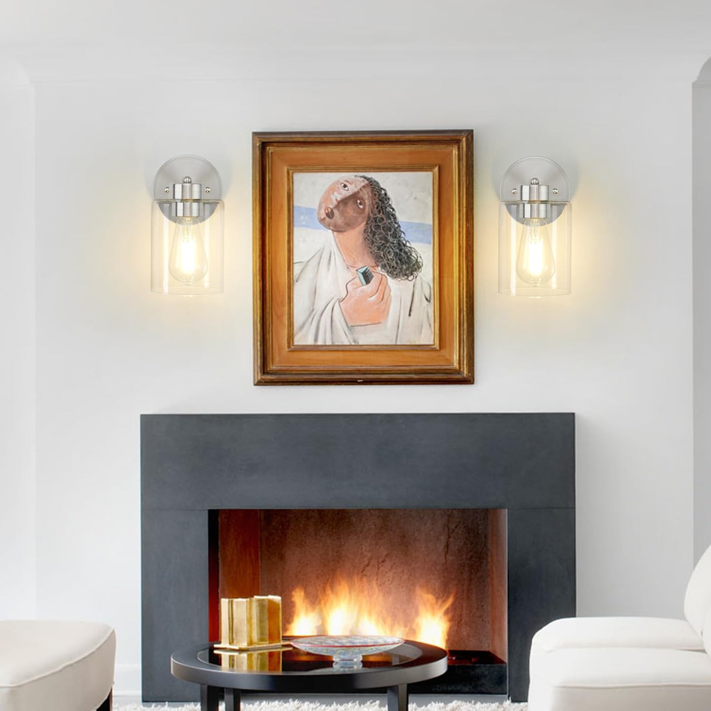 Porphyions Wall Sconces Set of Two,Brushed Nickel Vanity Sconce Lights,Morden Bathroom Sconces Set, Bathroom Vanity Lighting