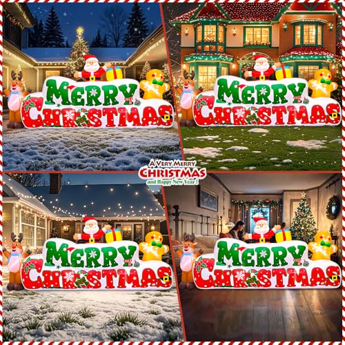10FT Christmas Inflatable Yard Decoration with Santa, Gingerbread & Reindeer - Built-in LED Lights (Banner Variation)