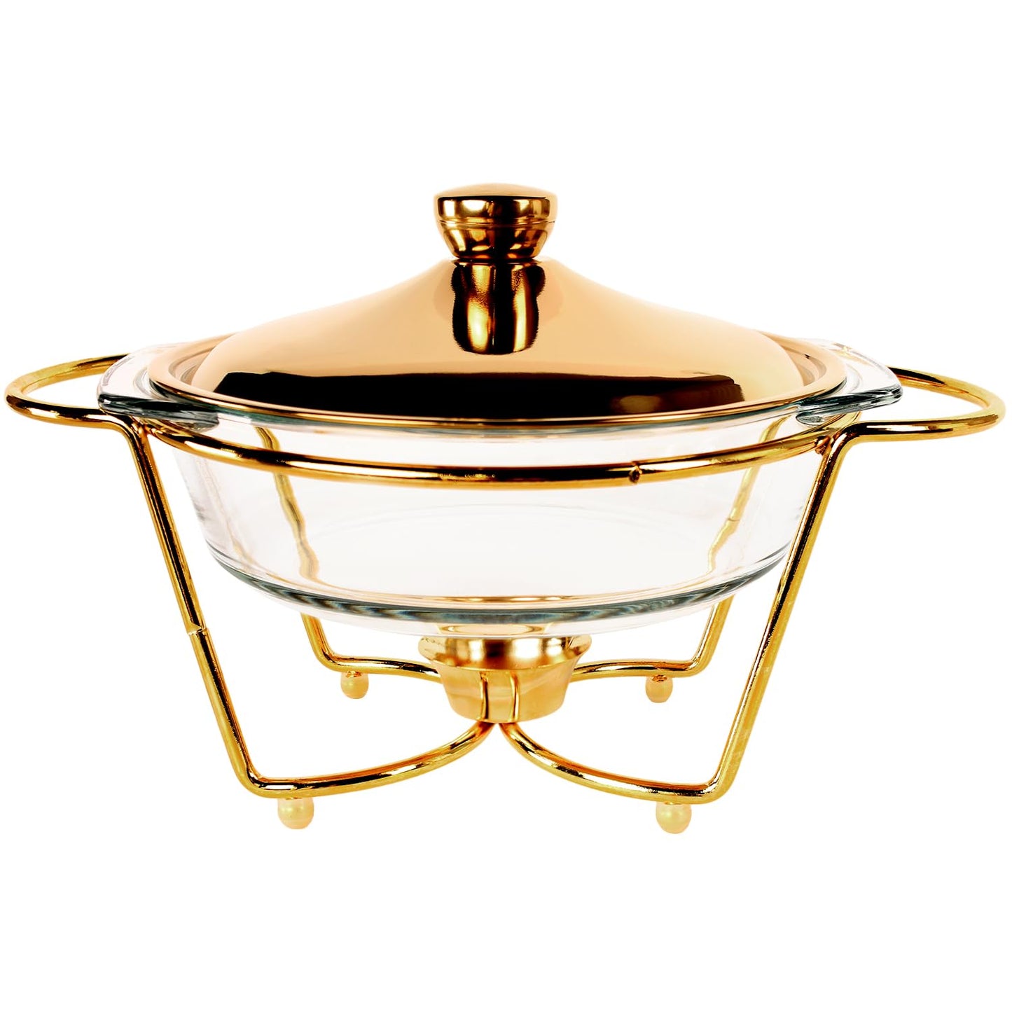 jinsongdafa Casserole Dish 9" Glass Baking Dish with Stainless steel Lid and Golden rack, 1.5 Qt round Baking Pan For Casserole & Lasagna, Microwave Dishwasher Freezer Oven Safe