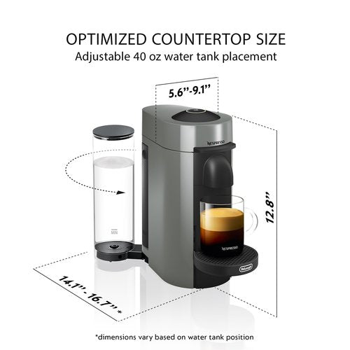 De'Longhi Nespresso Vertuo Plus Coffee and Espresso Maker by De'Longhi, Grey with Aeroccino Milk Frother