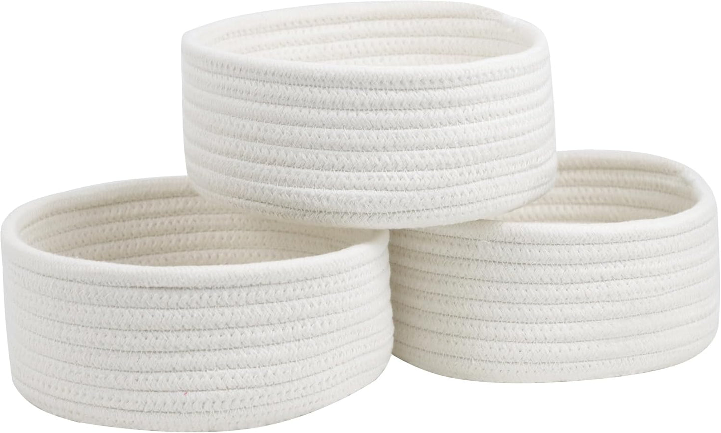Small Woven Baskets Set by [Brand Name] - Cute Cotton Rope Organizers for Nursery & Bathroom | 3 Mini Baskets