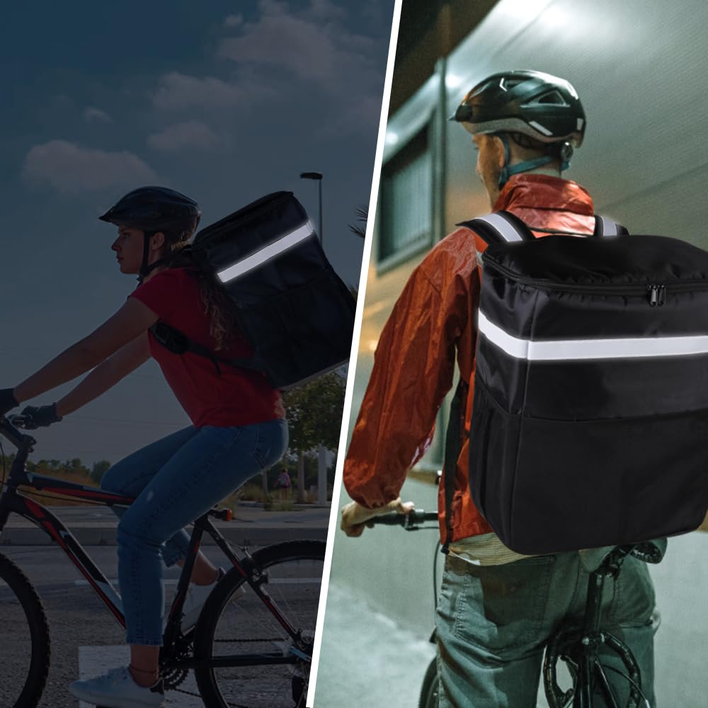 CIVJET Insulated Food Delivery Backpack with 4 Cup Holder, Cooler Bags, Insulated Food Delivery Bag for Hot/Cold Food for Bike, Insulated Reusable Grocery Shopping Backpack for（Black）