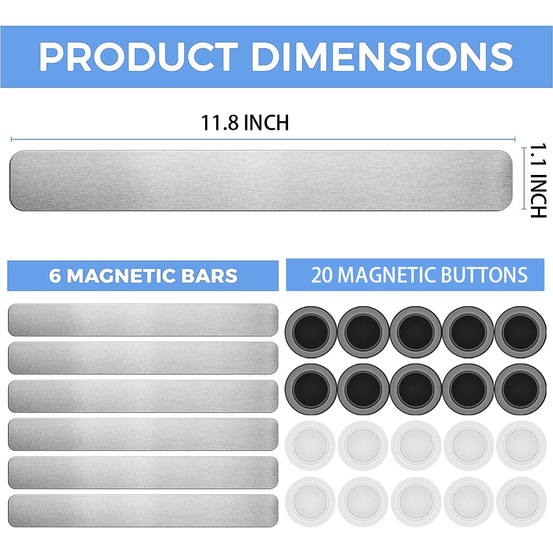 Stainless Iron Magnetic Display Board - Frameless Metal Magnet Boards with 20 Pcs Magnet Memo Strips for Office, Home, School