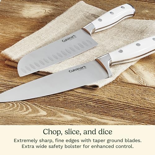 White 15-Piece Knife Set with Block - High Carbon Stainless Steel, Forged, Triple Rivet