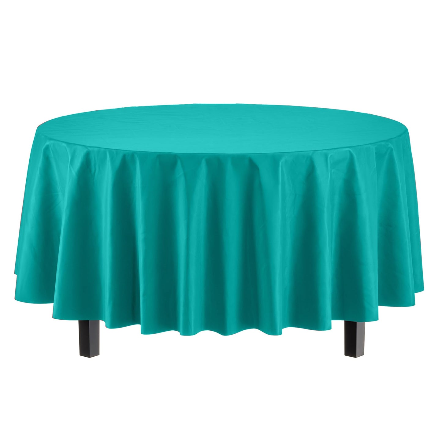 12-Pack Premium Plastic Tablecloth 84in. Round Table Cover - Teal