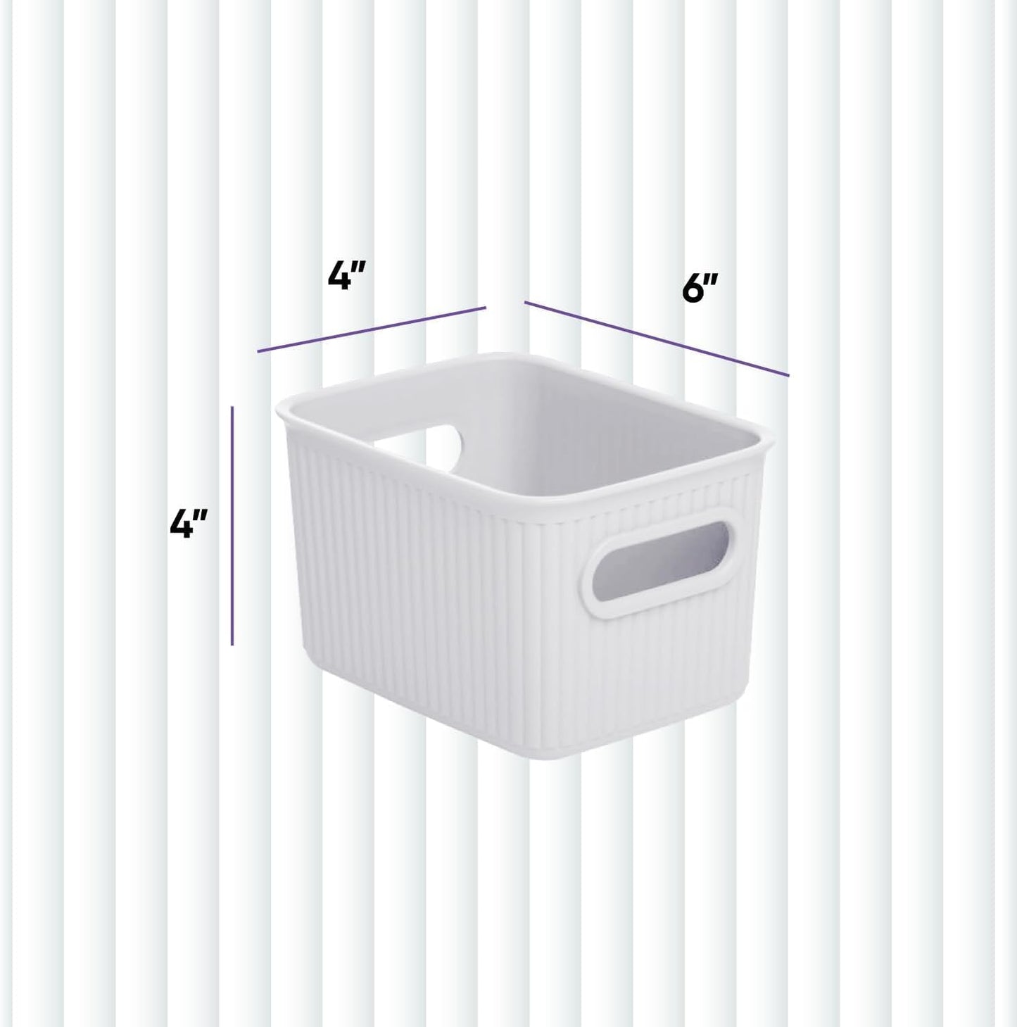 Ribbed Collection Decorative Plastic Storage Bins - Small White Smoke Organizer (4 Pack) | 1.5 Liter