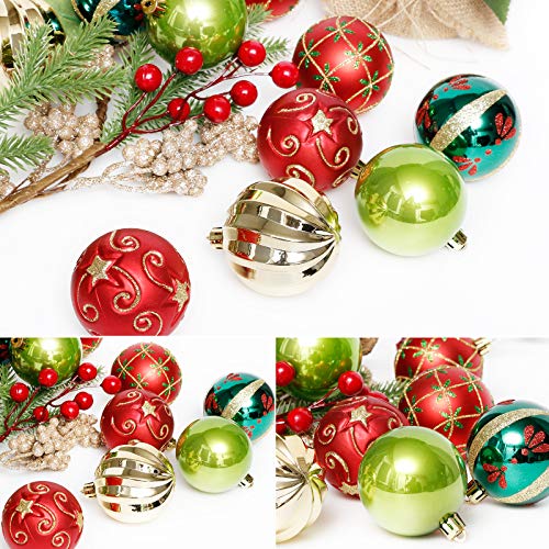 Roseleaf 30ct 2.36” Shatterproof Christmas Tree Ornaments Red Green Gold - Red/Green/Gold