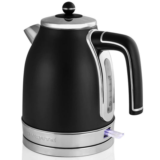 OVENTE 1.7L Electric Kettle, 1500W Fast Boiling Water Heater for Coffee or Tea with Stainless Steel BPA-Free and Cordless Body, Auto Shut-Off, Boil-Dry Protection and Removable Filter, Black KS777B
