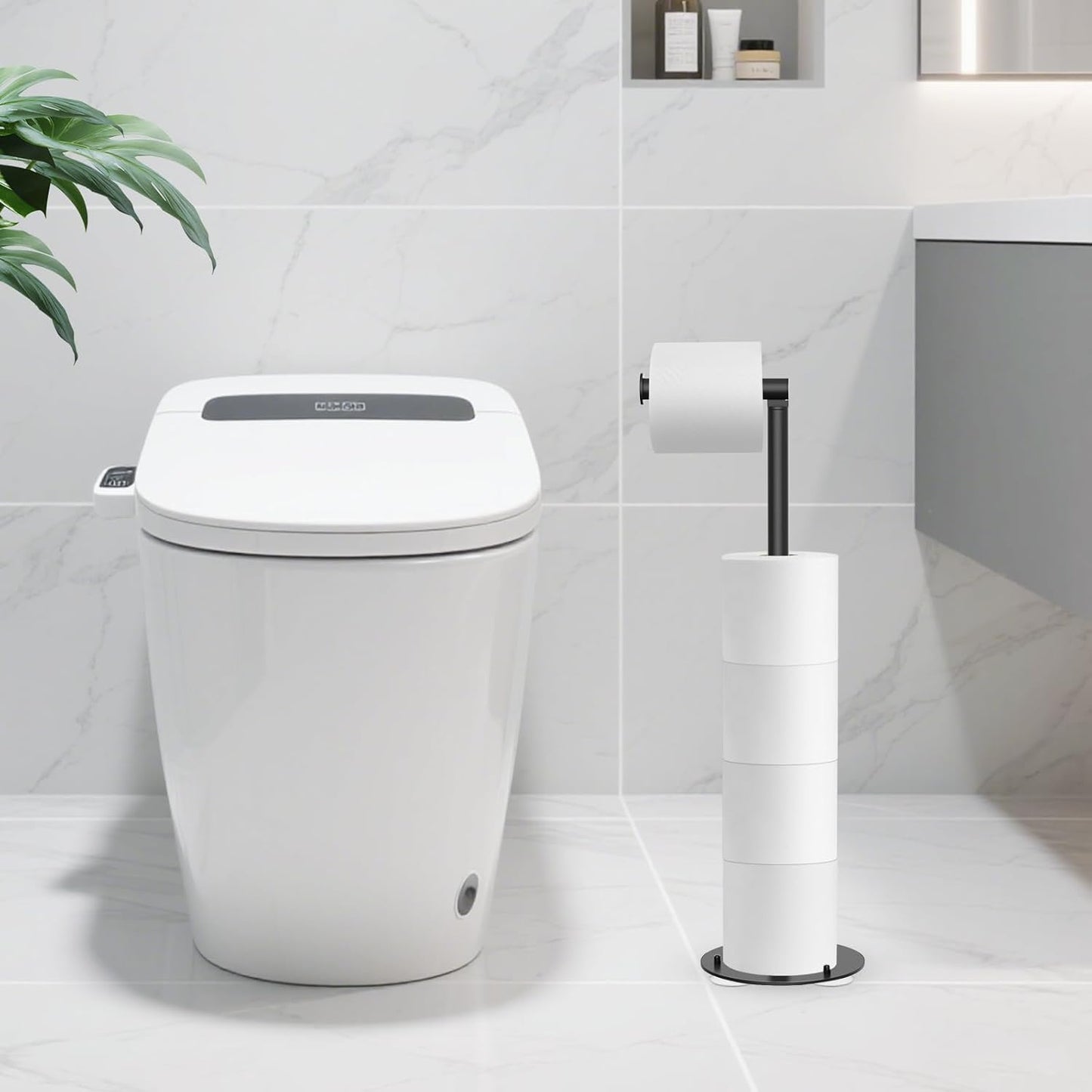 SetSail Toilet Paper Holder - Free Standing Design with Suction Cups | Stainless Steel, Black Finish