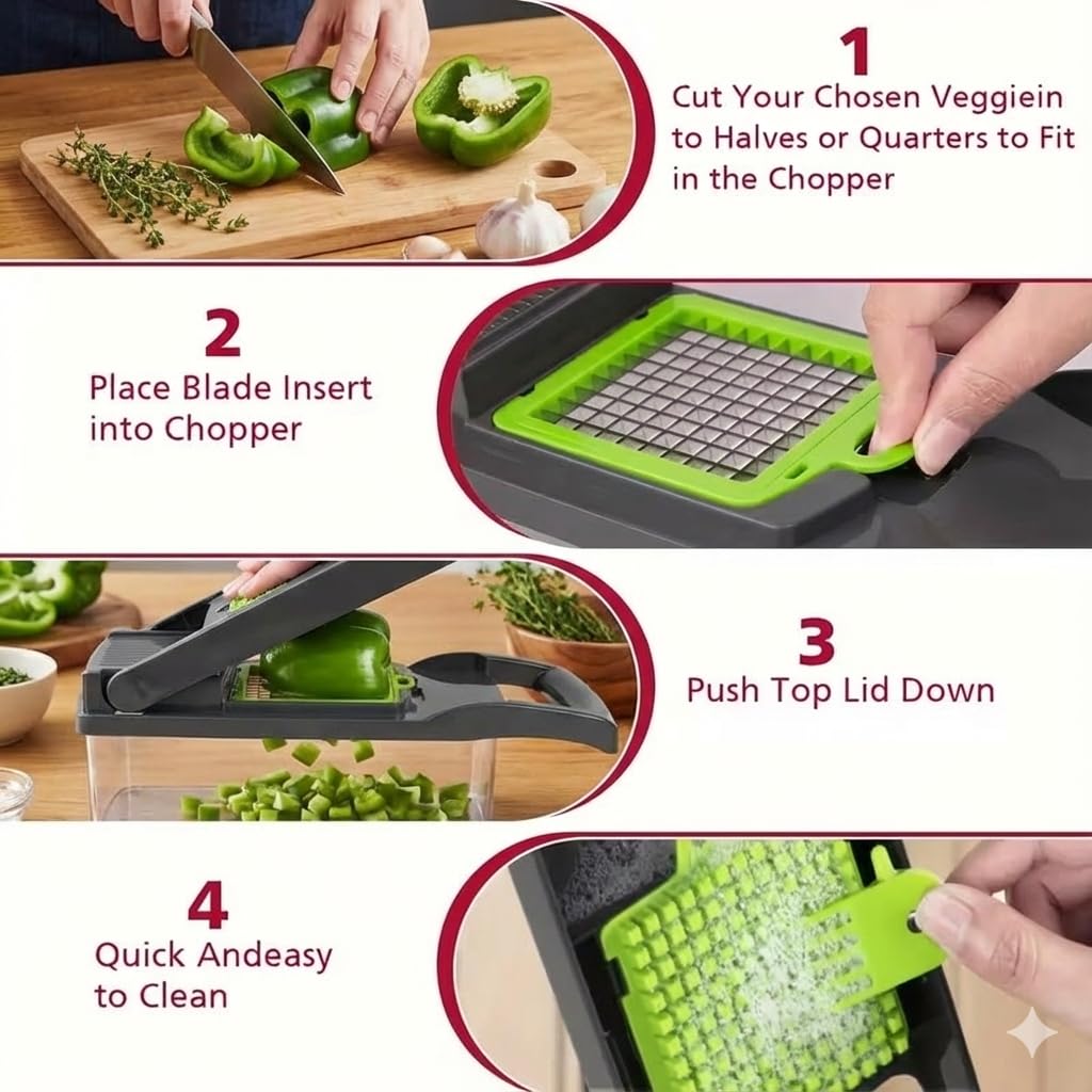 Vegetable Chopper, All in One Vegetable Chopper, 16 Blade Slicer for Kitchen, Food Chopper, Vegetable Slicer and Spiralizer, Cutter, Dicer, Grater, Kitchen Gadgets Sets with Container,