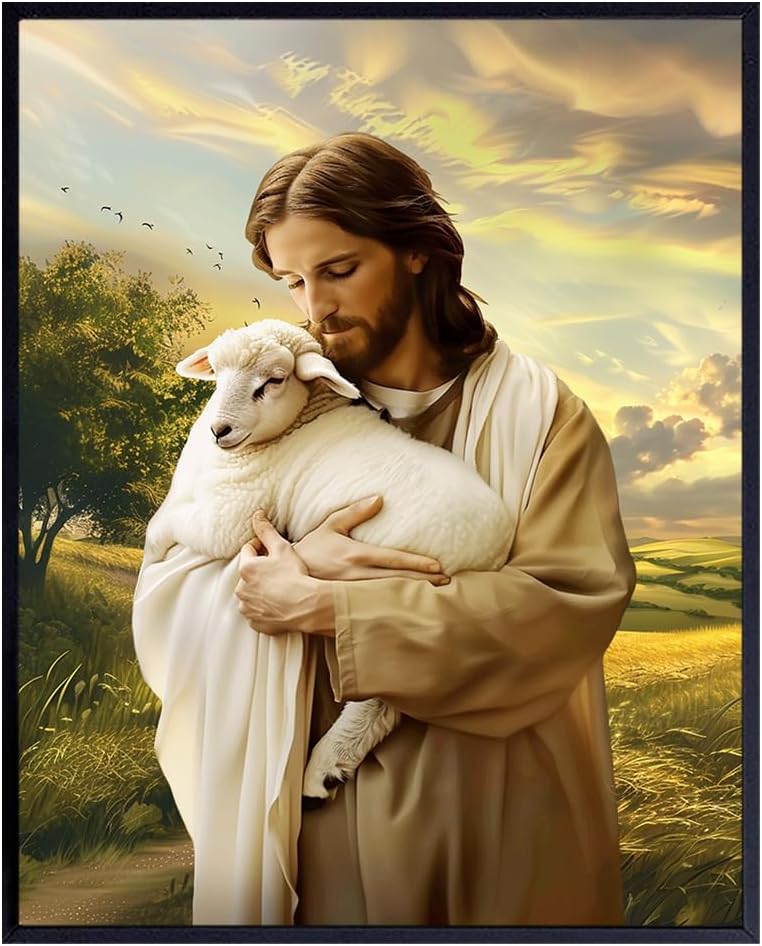 Skiennix Religious Wall Decor - Lamb of God Jesus Artwork for Farmhouse Home | Catholic Wall Art