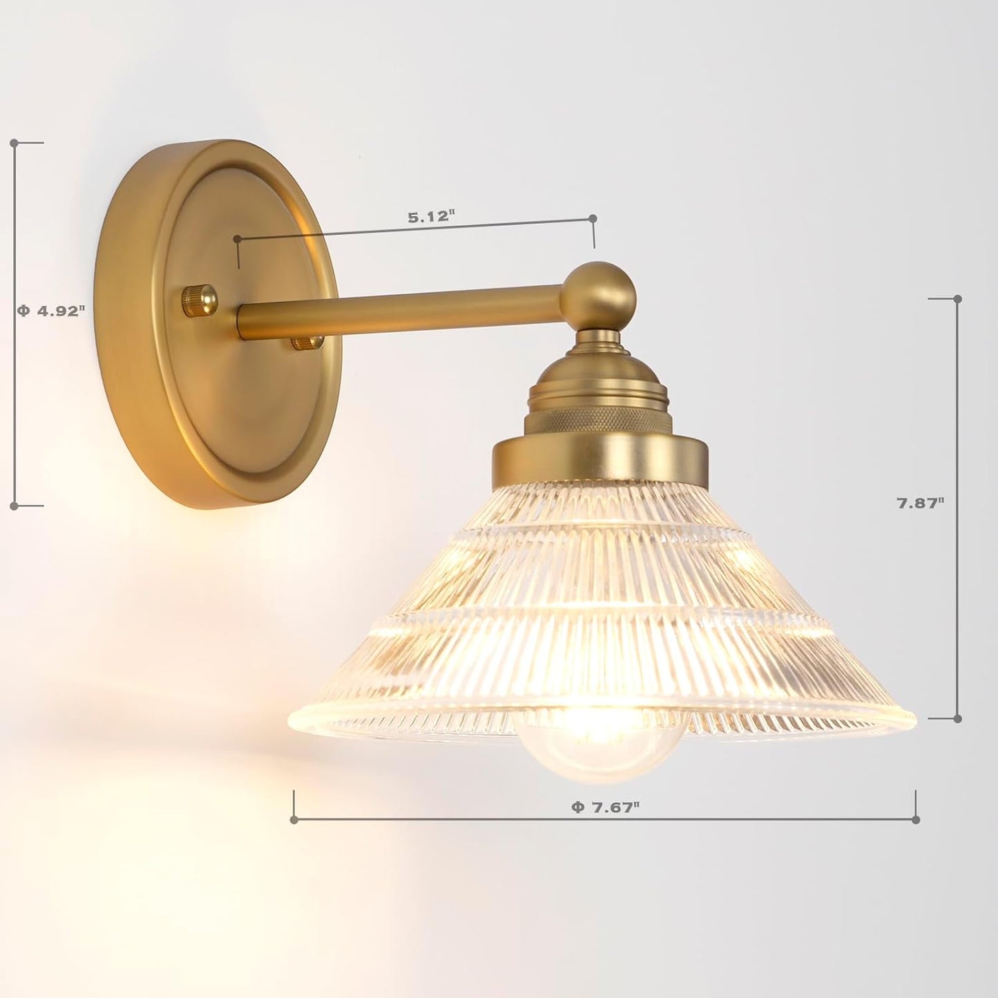 Vintage Wall Sconce 1-Light with Clear Ribbed Glass Shade, Industrial Hardwired Wall Light Fixture for Bedside Living Room Vanity Bathroom Hallway