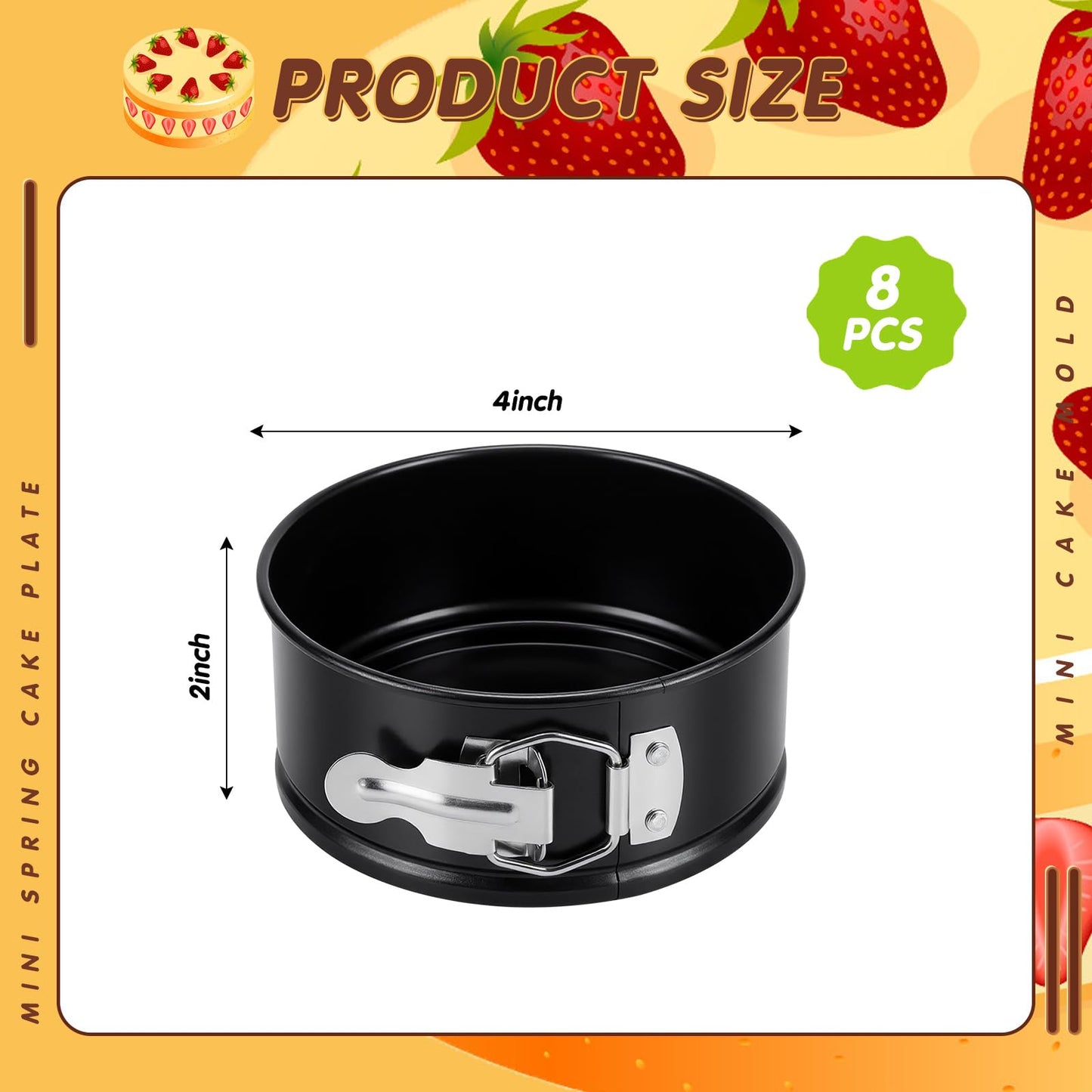 Sunnyray 8 Pcs 4 Inch Springform Pan for Baking Mini Cheesecake Pans with Removable Bottom Nonstick Leakproof Round Cake Mold Spring Form Molds for Mini Cheesecake Pizza and Quiches (Black)