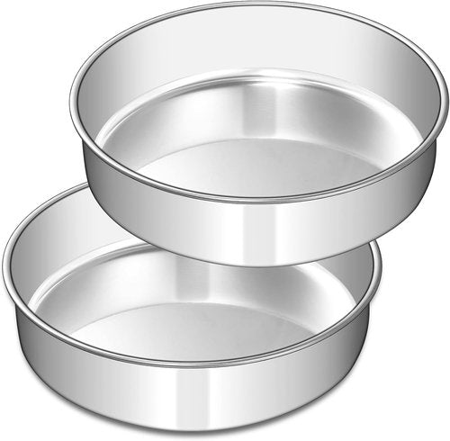 EWFEN 8-Inch Stainless Steel Cake Pan Set - Non-Toxic, Leak-Proof & Easy to Clean | Set of 2