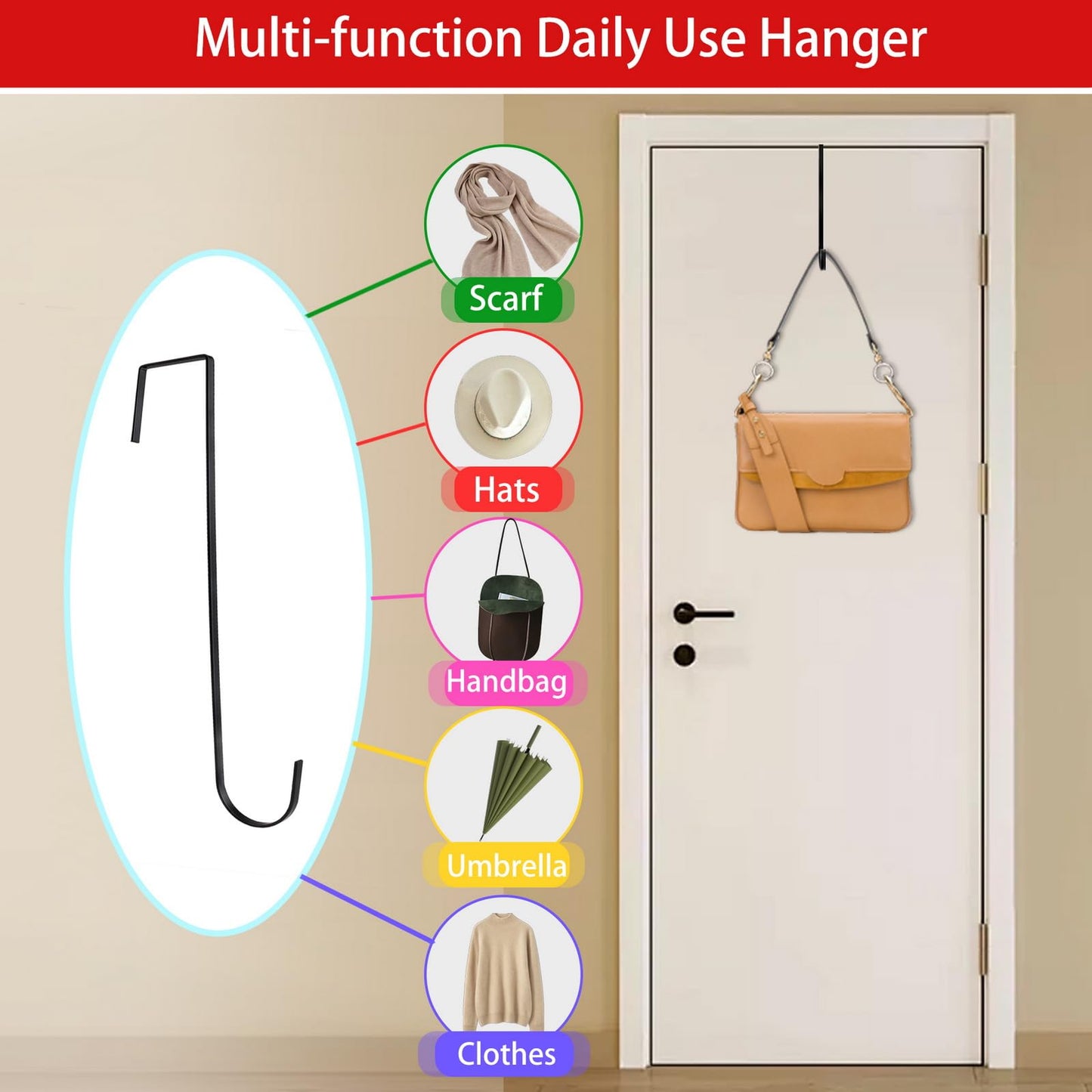 Vhxmaizxn 12 in Wreath Hanger Black Wreath Hangers for Front Door Wreaths Hangers Hook Over The Door Hook for Christmas Wreaths Holder Xmas Halloween Easter Home Outdoor Decorations