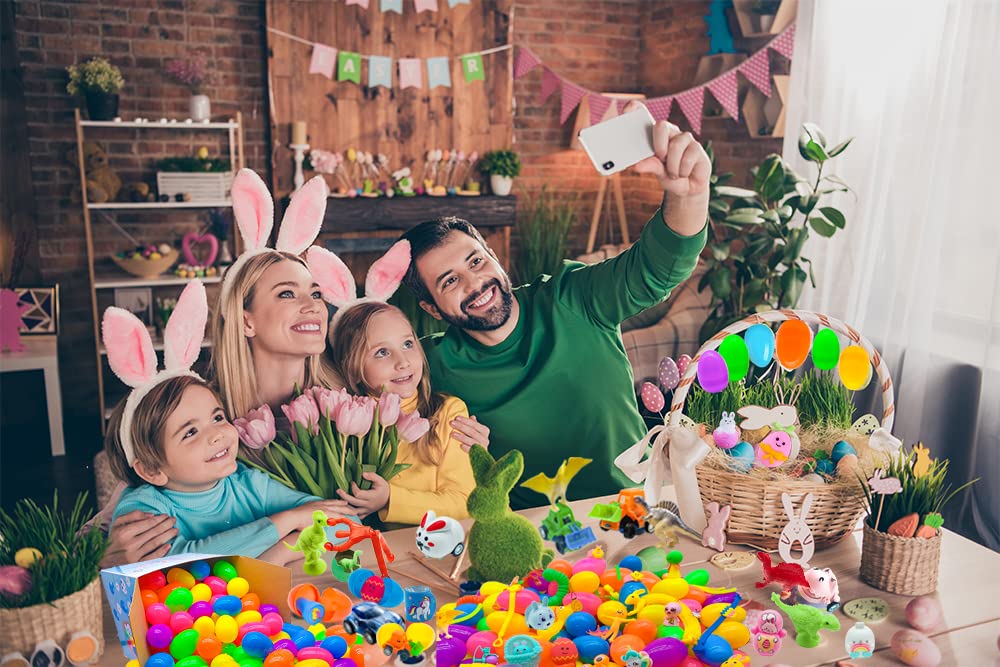 PDFVS 100 Pcs Prefilled Easter Eggs Filled with Novelty Toys,Bright Colorful for Easter Basket Stuffers,Easter Party Favors and Hunt