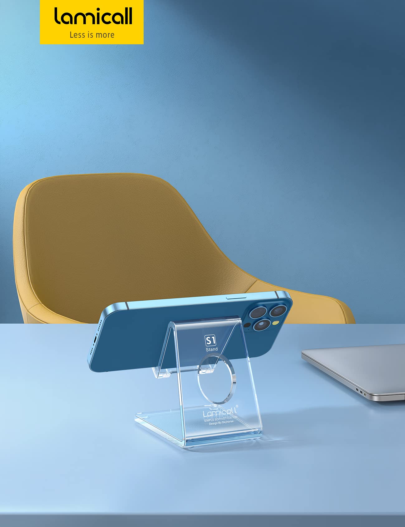 Lamicall Cell Phone Stand, Desk Accessories - Clear Office Cell Phone Holder, Acrylic Phone Stand, Desktop, Acrylic Office Desk Decor Accessories, Suitable for iPhone, 4-8'' Phone, Gifts