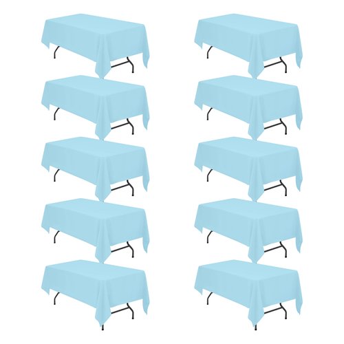 BRILLMAX 10 Pack Light Blue Tablecloths 60 x 102 Inch for 6ft Rectangle Tables - 150 GSM Polyester Fabric, 15" Standard Drop, Water, Stain & Wrinkle Resistant Cloth Cover for Wedding Dining Buffet