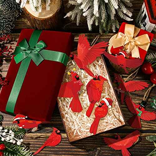 40 Red Cardinal Christmas Ornaments - Wooden Cardinal Birds Hanging Decor for Xmas Tree, Memorial Home, Wedding Gift