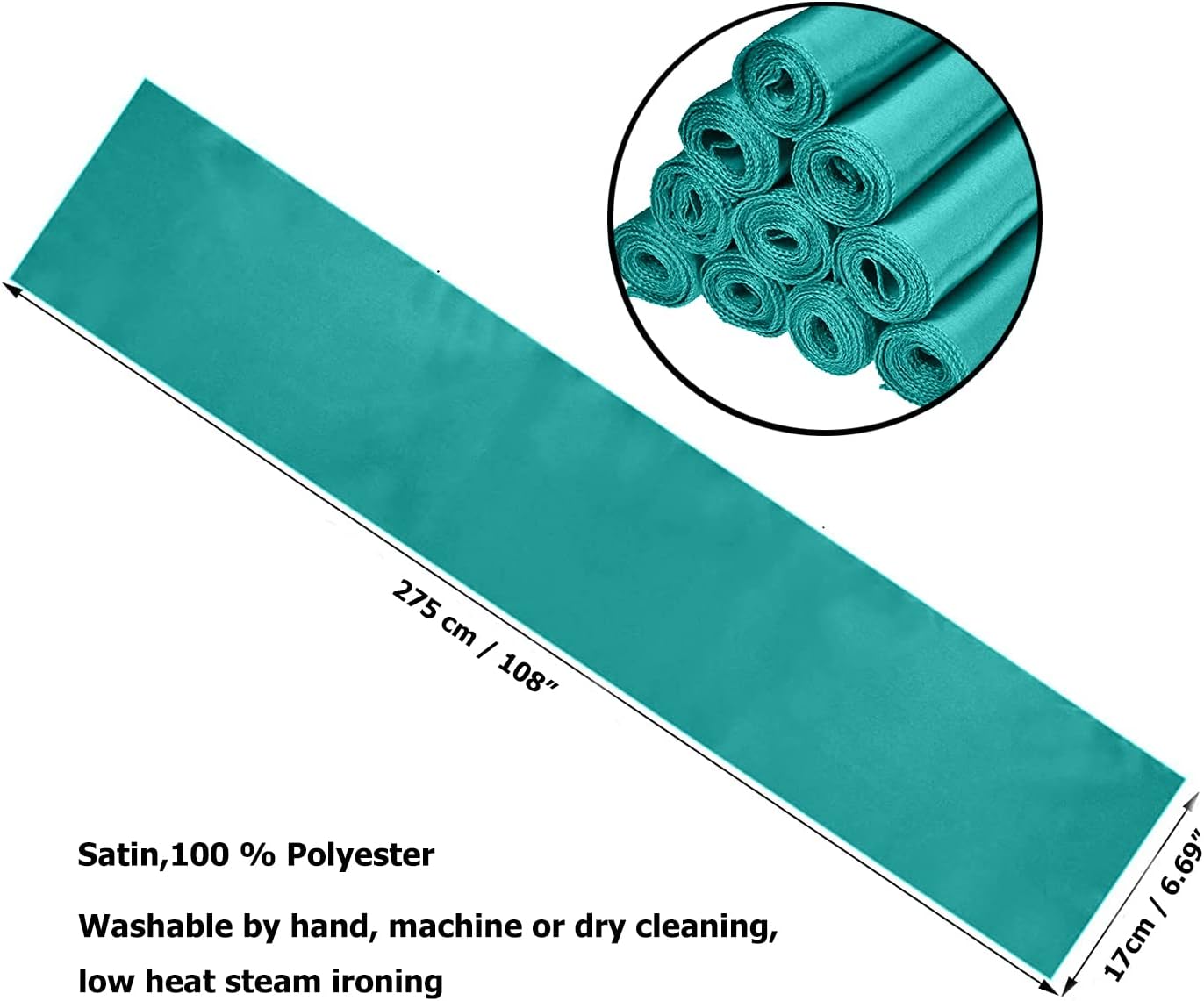 Light Blue Satin Chair Sashes 10-Pack - 7x108 Inch Adjustable Wedding & Party Bows