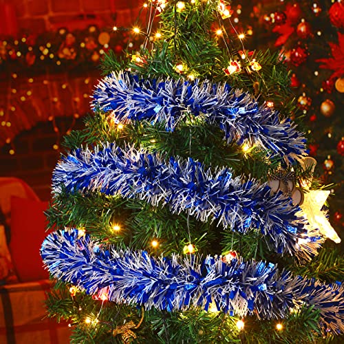 Geosar 26.2 Feet Christmas Tinsel Garland Decoration Metallic Tinsel Twist Garland Halloween Christmas Tree Artificial Hanging Ornament for Birthday Party Decoration(Blue)