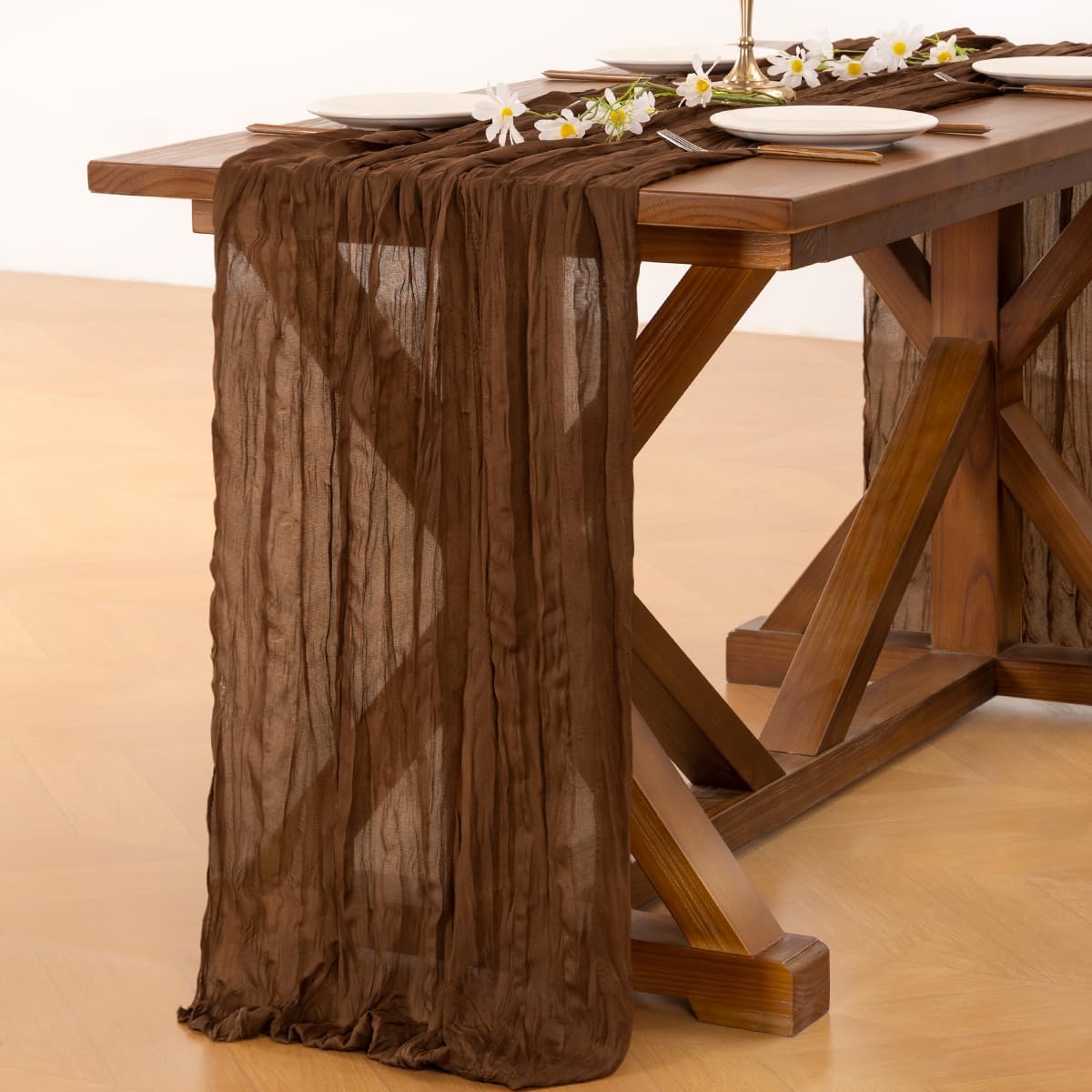 Socomi 10-Piece Brown Coffee Cheesecloth Table Runner - 120 Inch Rustic Boho Decor for Weddings & Events