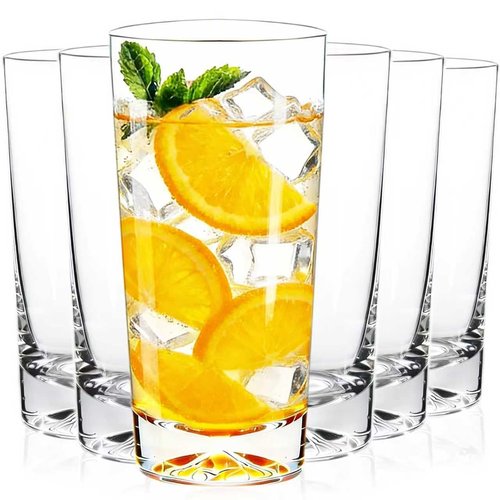 Drinking Glasses Set of 6, 16oz Glass Cups with Wide Mouth Design,Water Glasses for Bar Glassware, Premium Tall Glasses Drinking Set for Water, Beer, Juice and Cocktail, Unique Gifts for Christmas
